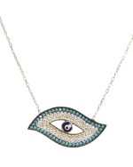Μενταγιόν ματάκι ασημένιο χειροποίητο μέ τυρκουάζ και ζιρκόν