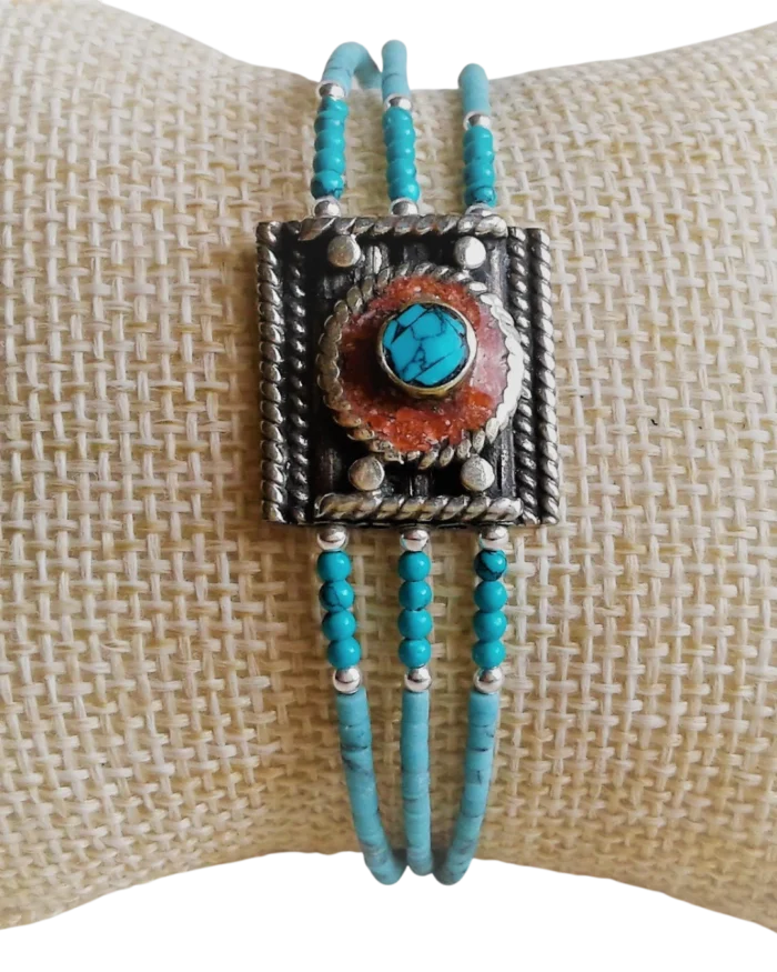 Βραχιόλι επάργυρο χειροποίητο έθνικ-boho από Νεπάλ - Image 3