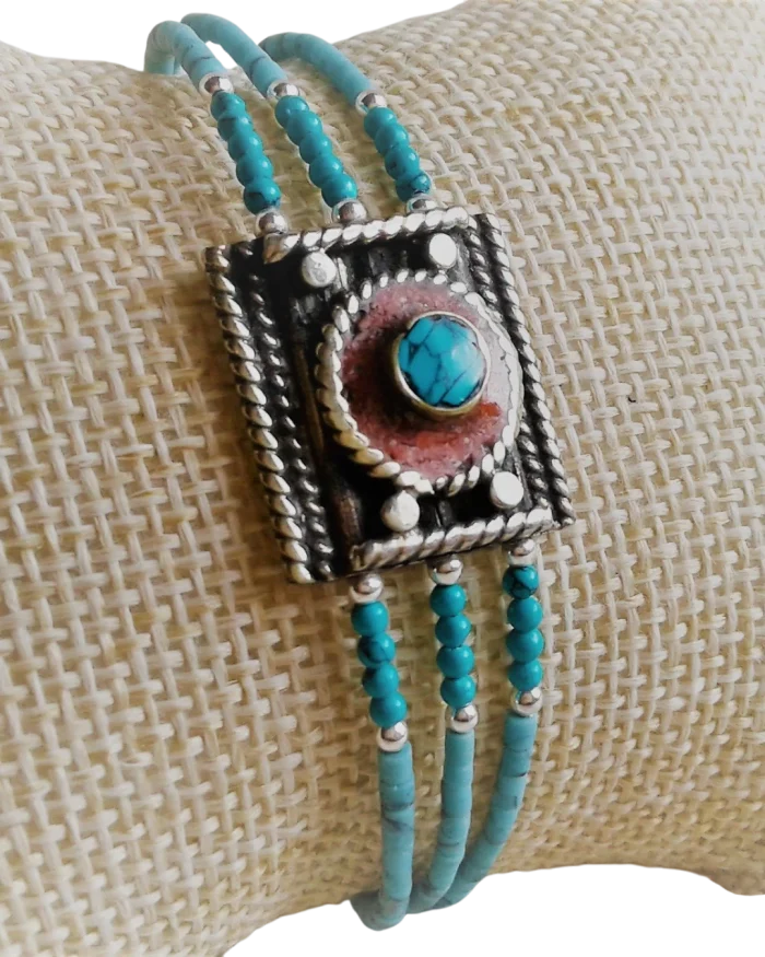 Βραχιόλι επάργυρο χειροποίητο έθνικ-boho από Νεπάλ - Image 2