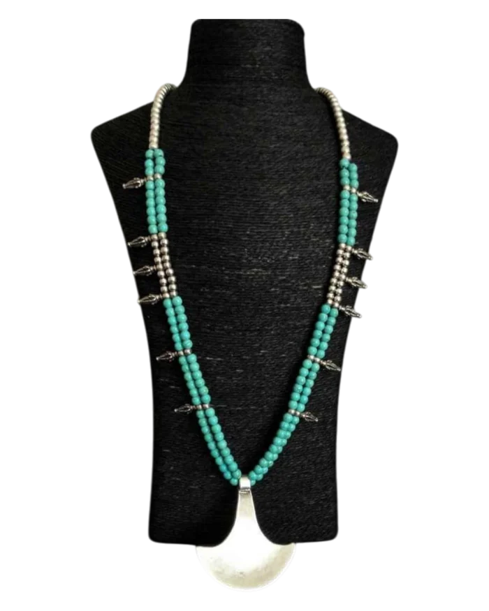 Κολιέ χειροποίητο επάργυρο με τυρκουάζ ethnic-boho - Image 6