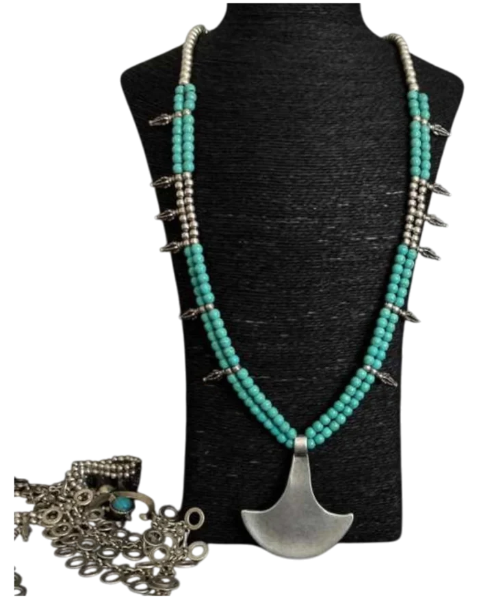 Κολιέ χειροποίητο επάργυρο με τυρκουάζ ethnic-boho - Image 3