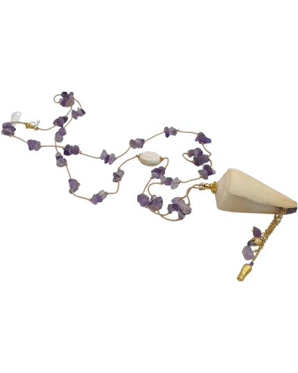 Κολιέ χειροποίητο μέ αμέθυστο και κοχύλι