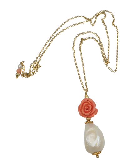 Κολιέ-μενταγιόν χειροποίητο ασημένιο-επιχρυσωμένο με μαργαριτάρι