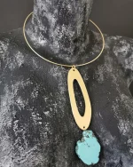 Κολιέ choker χειροποίητο επιχρυσωμένο 14Κ με τυρκουάζ boho - Image 2