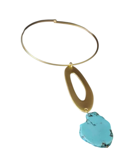 Κολιέ choker χειροποίητο επιχρυσωμένο 14Κ με τυρκουάζ boho