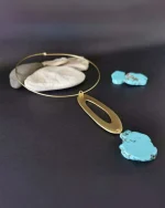 Κολιέ choker χειροποίητο επιχρυσωμένο 14Κ με τυρκουάζ boho - Image 4