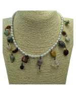 Κολιέ χειροποίητο με πέρλες και ημιπολύτιμες πέτρες - Image 3