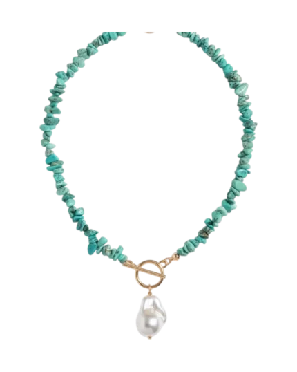 Κολιέ με τυρκουάζ και κρεμαστή πέρλα