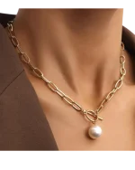 Κολιέ – αλυσίδα με κρεμαστή πέρλα faux - Image 2