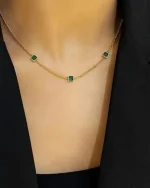 Κολιέ απο ανοξείδωτο ατσάλι με πράσινα κρύσταλλα - Image 2