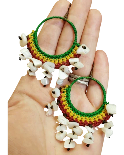 Σκουλαρίκια χειροποίητα πλεκτά μέ φίλντισι έθνικ-boho