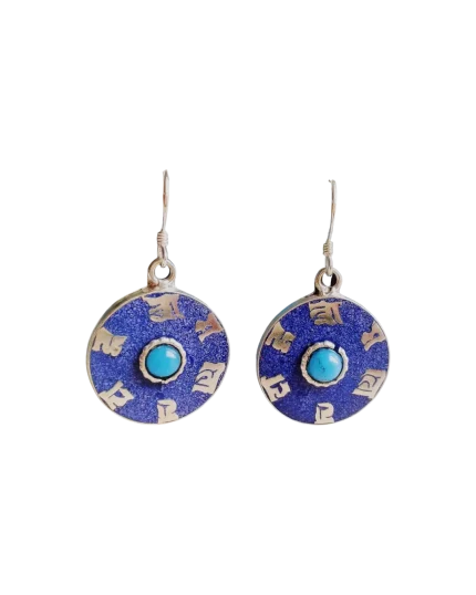 Σκουλαρίκια χειροποίητα επάργυρα με λάπις ethnic-boho Tibet