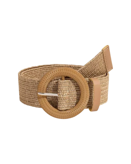 Ζώνη απο PU ψάθα σε μπέζ χρώμα