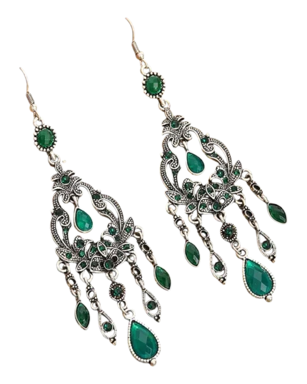 Σκουλαρίκια με πράσινα κρύσταλλα boho