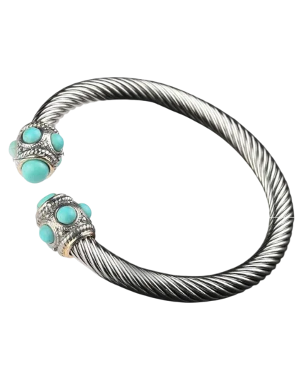 Βραχιόλι χειροπέδα ατσάλινη με τυρκουάζ