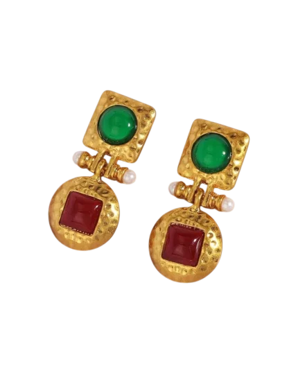 Σκουλαρίκια σφυρήλατα με χρωματιστές πέτρες