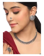 Κολιέ σετ με δαχτυλίδι, σκουλαρίκια και σκουλαρίκι μύτης ethnic boho Indian - Image 2