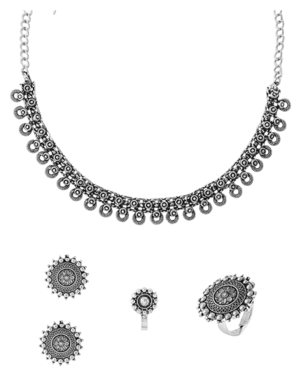 Κολιέ σετ με δαχτυλίδι, σκουλαρίκια και σκουλαρίκι μύτης ethnic boho Indian
