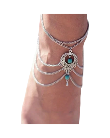 Αλυσίδα ποδιού μέ τυρκουάζ πετρούλες