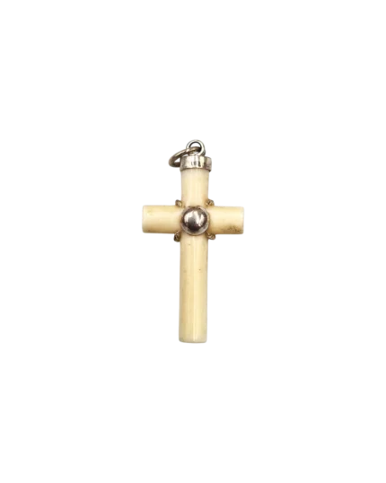 Μενταγιόν σταυρός απο κοκαλο με ασήμι vintage