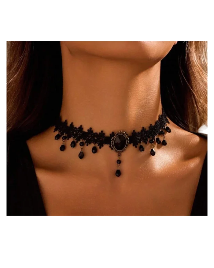 Κολιέ choker με δαντέλα και χάνδρες - Image 3