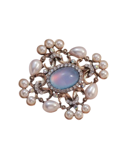 Καρφίτσα μπρονζέ ρετρό στύλ με πέρλες και κρύσταλλα