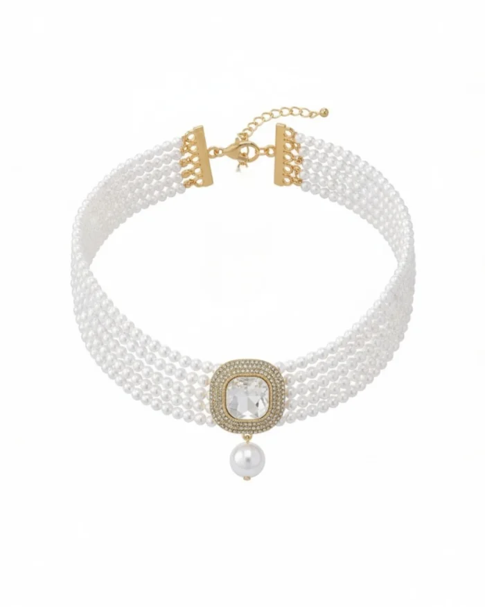 Κολιέ choker σετ με τα σκουλαρίκια του με πέρλες και κρύσταλλα - Image 4