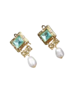 Σκουλαρίκια κρεμαστά με κρύσταλλα και πέρλα - Image 3