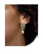 Σκουλαρίκια κρεμαστά με κρύσταλλα και πέρλα - Image 4