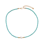 Κολιέ με τυρκουάζ χάνδρες και πέρλα boho