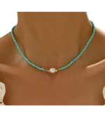 Κολιέ με τυρκουάζ χάνδρες και πέρλα boho - Image 3